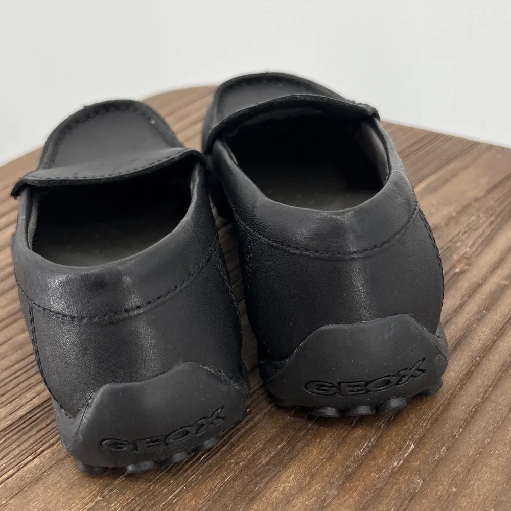 Geox Respira Boys Black Leather Loafers‎ Driving Mocs Slip On Shoes Size 26 EU